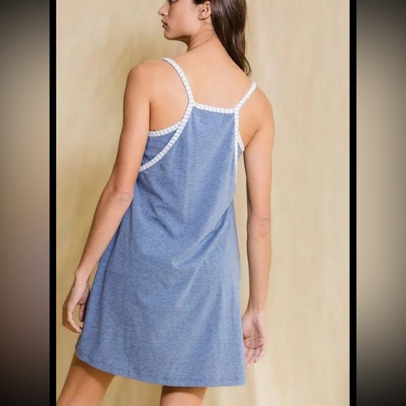 V-neck Mini Dress With Built In Romper Lining- Denim - Picture 3 of 9